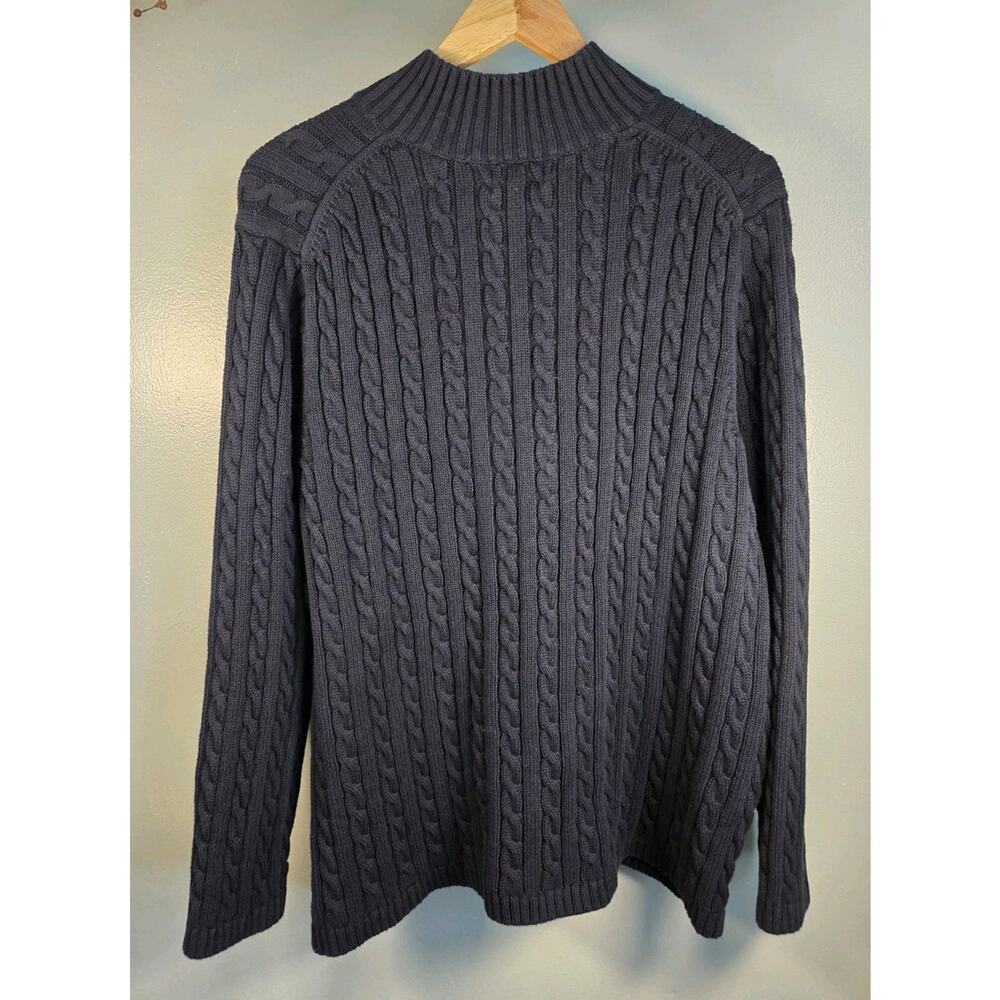 LL Bean Cable Knit Mock Neck Sweater Women's 3X Cotton Full Zip Navy Blue - Picture 2 of 5
